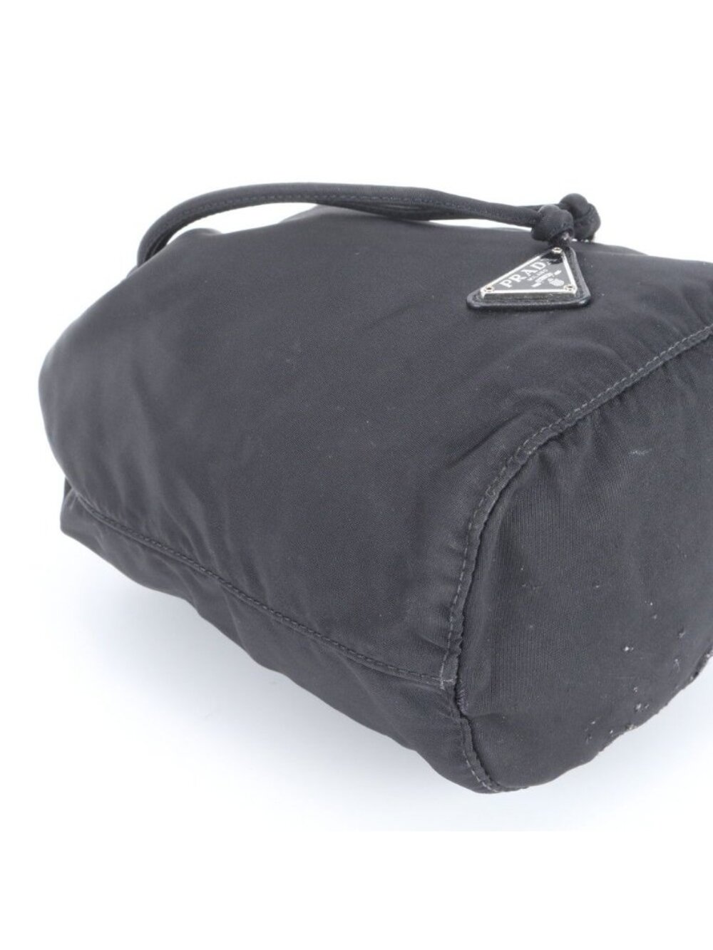 Prada Tessuto Nylon Triangle Logo Leather Pouch Hand Black Ewe - Picture 5 of 8